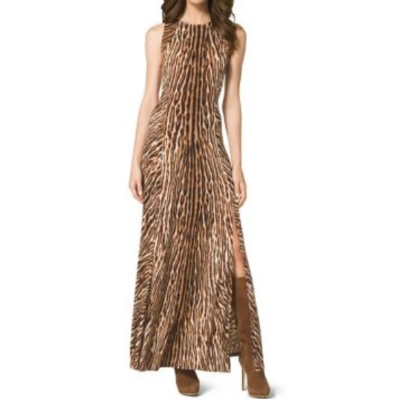 michael kors animal print maxi dress MICHAEL Michael Kors Leopard Print Slit Maxi Dress
